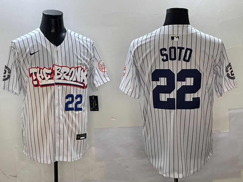 Men New York Yankees #22 Soto White Stripe four generations Joint Name 2025 Nike MLB Jersey style 6->new york yankees->MLB Jersey